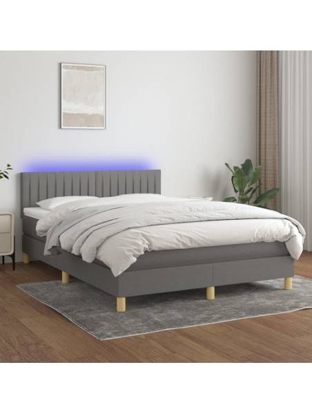 Boxspringbett mit Matratze & LED Dunkelgrau 140x200 cm Stoff