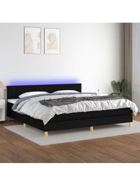 Boxspringbett mit Matratze & LED Schwarz 200x200 cm Stoff