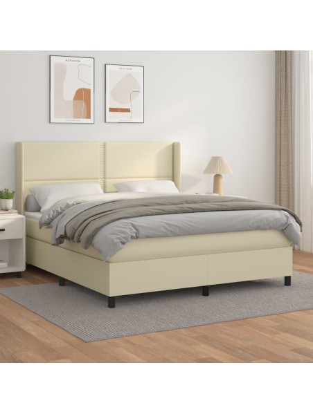 Boxspringbett mit Matratze Creme 160x200 cm Kunstleder