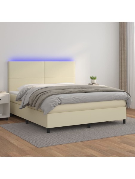 Boxspringbett mit Matratze & LED Creme 160x200 cm Kunstleder