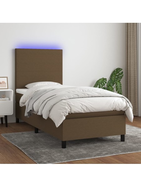 Boxspringbett mit Matratze & LED Dunkelbraun 90x200 cm Stoff