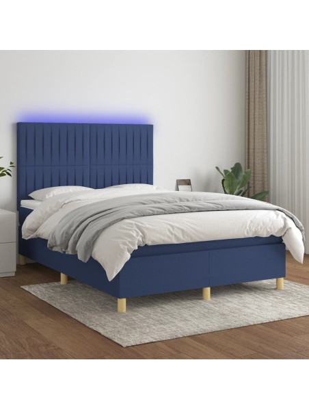 Boxspringbett mit Matratze & LED Blau 140x190 cm Stoff