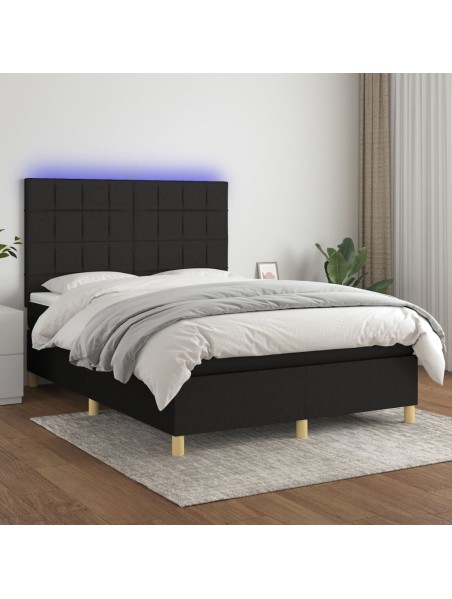 Boxspringbett mit Matratze & LED Schwarz 140x190 cm Stoff