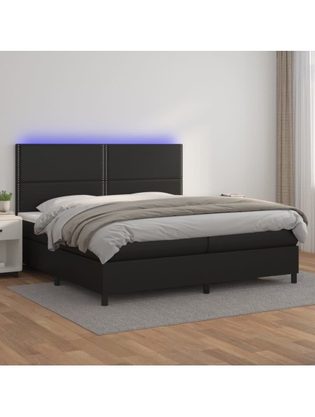 Boxspringbett mit Matratze & LED Schwarz 200x200 cm Kunstleder