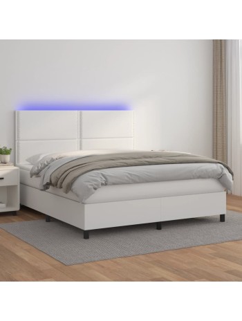 Boxspringbett mit Matratze & LED Weiß 160x200 cm Kunstleder