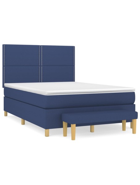 Boxspringbett mit Matratze Blau 140x200 cm Stoff