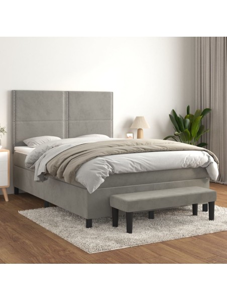 Boxspringbett mit Matratze Hellgrau 140x190 cm Samt