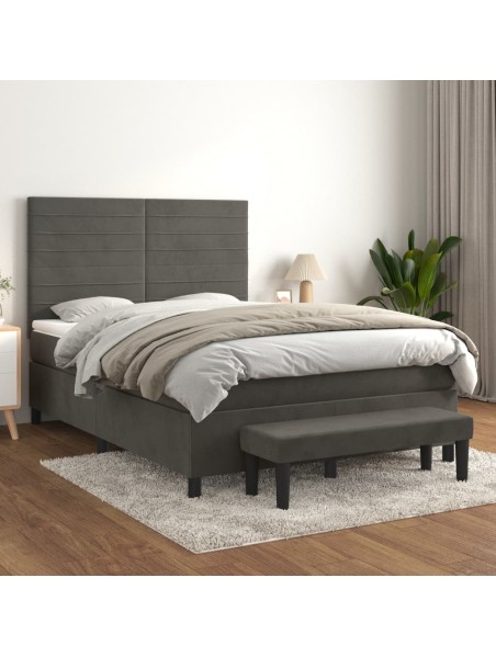 Boxspringbett mit Matratze Dunkelgrau 140x200 cm Samt