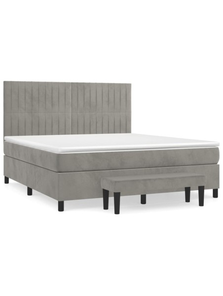 Boxspringbett mit Matratze Hellgrau 160x200 cm Samt