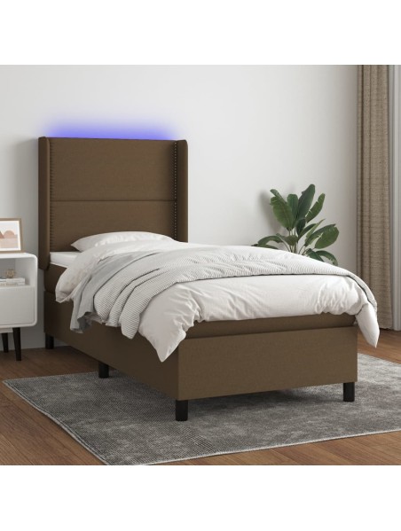 Boxspringbett mit Matratze & LED Dunkelbraun 90x200 cm Stoff