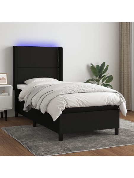 Boxspringbett mit Matratze & LED Schwarz 100x200 cm Stoff