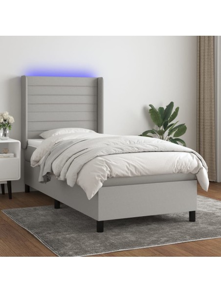 Boxspringbett mit Matratze & LED Hellgrau 100x200 cm Stoff