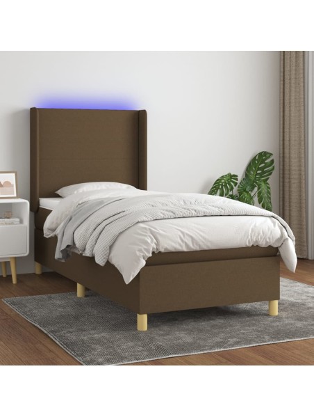 Boxspringbett mit Matratze & LED Dunkelbraun 90x200 cm Stoff