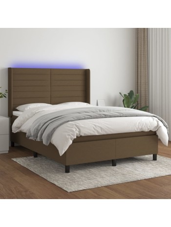 Boxspringbett mit Matratze & LED Dunkelbraun 140x190 cm Stoff