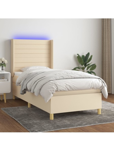 Boxspringbett mit Matratze & LED Creme 90x200 cm Stoff