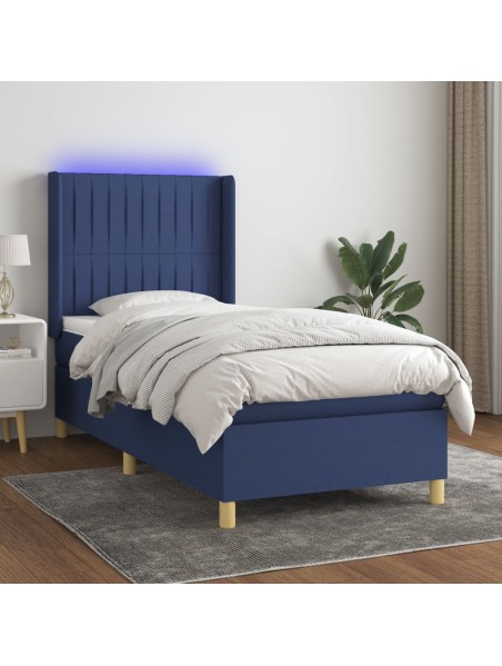 Boxspringbett mit Matratze & LED Blau 100x200 cm Stoff