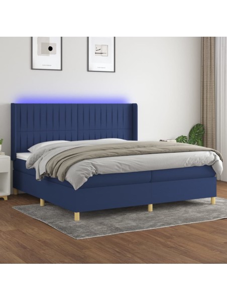 Boxspringbett mit Matratze & LED Blau 200x200 cm Stoff