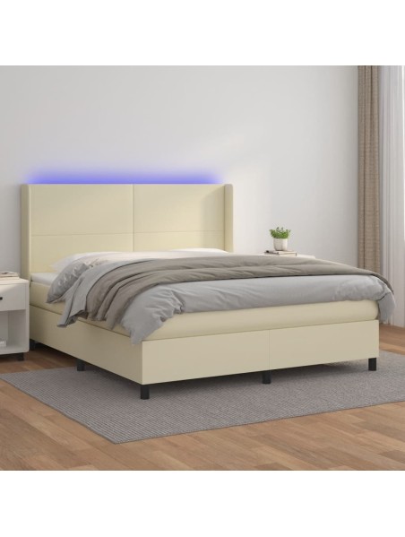 Boxspringbett mit Matratze & LED Creme 180x200 cm Kunstleder