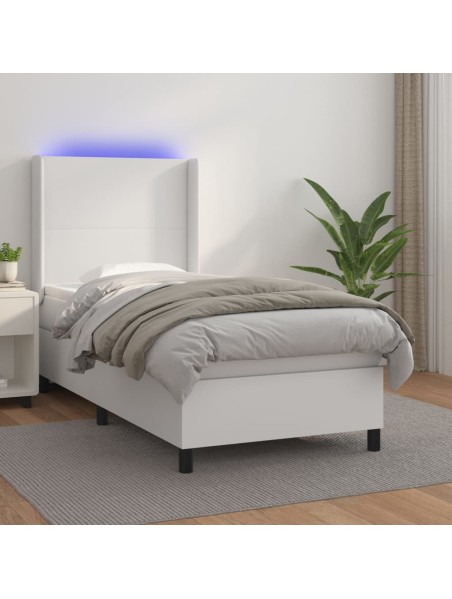 Boxspringbett mit Matratze & LED Weiß 80x200 cm Kunstleder