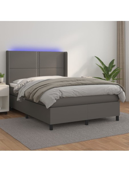 Boxspringbett mit Matratze & LED Grau 140x190 cm Kunstleder