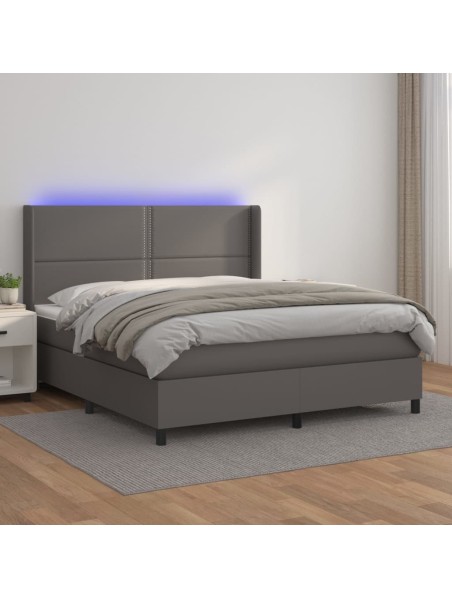 Boxspringbett mit Matratze & LED Grau 160x200 cm Kunstleder