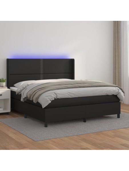 Boxspringbett mit Matratze & LED Schwarz 180x200 cm Kunstleder