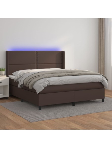 Boxspringbett mit Matratze & LED Braun 180x200 cm Kunstleder