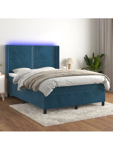 Boxspringbett mit Matratze & LED Dunkelblau 140x190 cm Samt