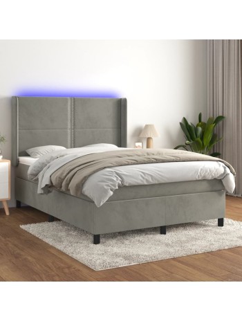 Boxspringbett mit Matratze & LED Hellgrau 140x190 cm Samt