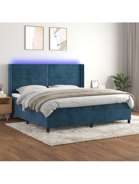 Boxspringbett mit Matratze & LED Dunkelblau 200x200 cm Samt