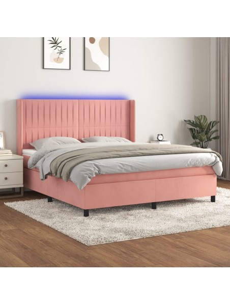 Boxspringbett mit Matratze & LED Rosa 180x200 cm Samt