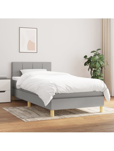 Boxspringbett mit Matratze Hellgrau 90x190 cm Stoff