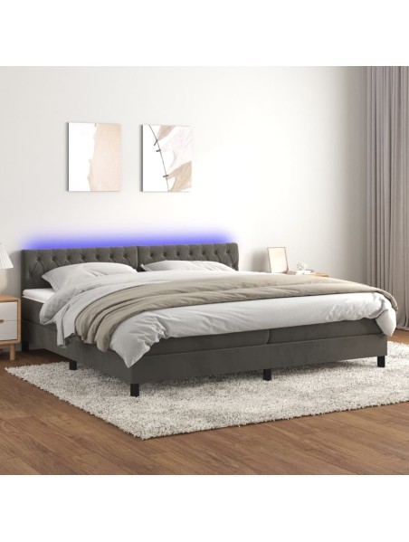 Boxspringbett mit Matratze & LED Dunkelgrau 200x200 cm Samt