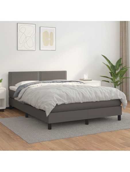 Boxspringbett mit Matratze Grau 140x200 cm Kunstleder