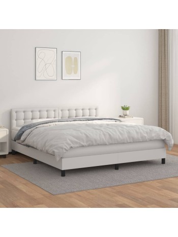 Boxspringbett mit Matratze Weiß 180x200 cm Kunstleder