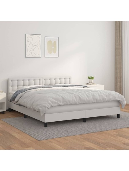 Boxspringbett mit Matratze Weiß 180x200 cm Kunstleder