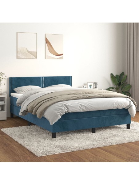 Boxspringbett mit Matratze Dunkelblau 140x200 cm Samt