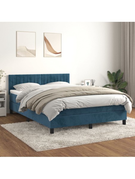 Boxspringbett mit Matratze Dunkelblau 140x200 cm Samt