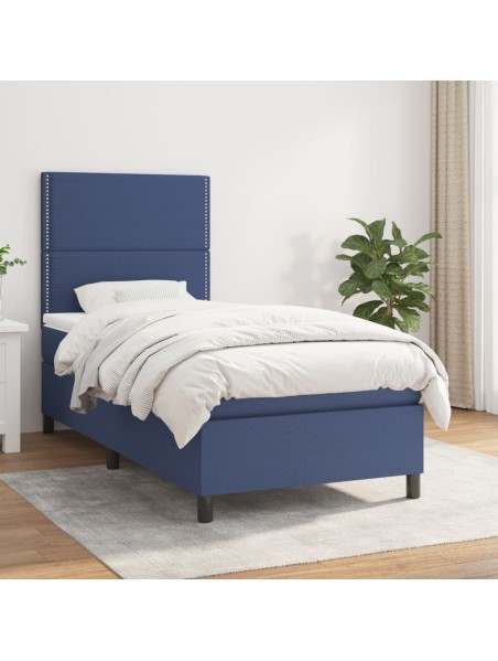 Boxspringbett mit Matratze Blau 90x190 cm Stoff