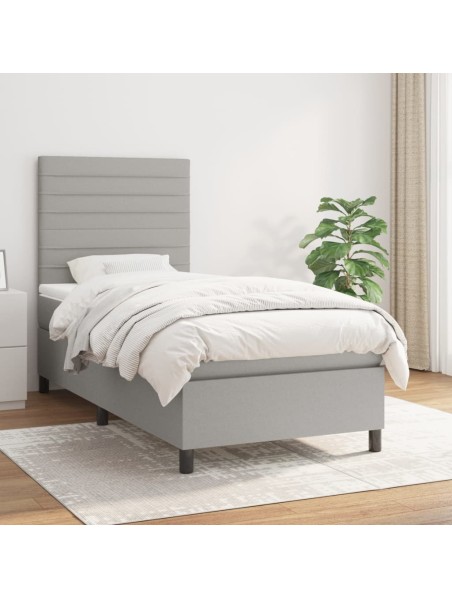 Boxspringbett mit Matratze Hellgrau 90x190 cm Stoff