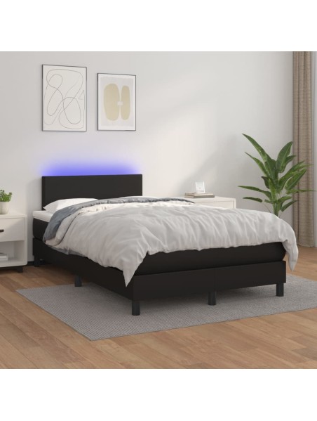 Boxspringbett mit Matratze & LED Schwarz 120x200 cm Kunstleder