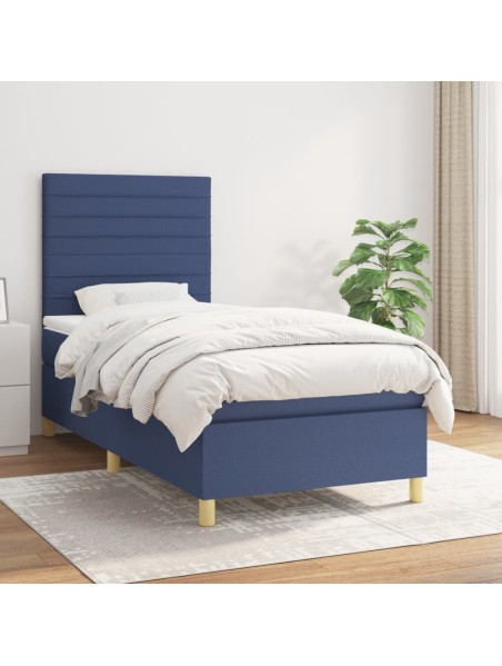 Boxspringbett mit Matratze Blau 100x200 cm Stoff