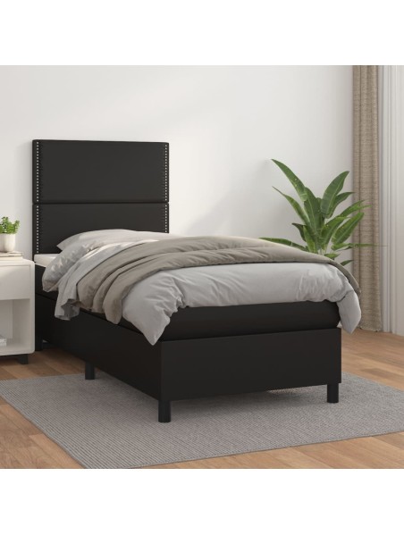 Boxspringbett mit Matratze Schwarz 100x200 cm Kunstleder