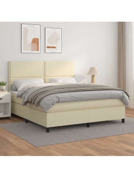 Boxspringbett mit Matratze Creme 180x200 cm Kunstleder