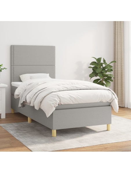 Boxspringbett mit Matratze Hellgrau 90x190 cm Stoff