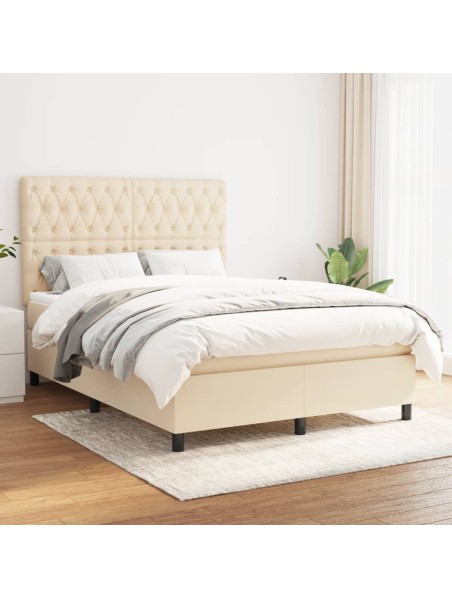 Boxspringbett mit Matratze Creme 140x190 cm Stoff