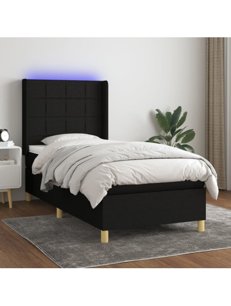 Boxspringbett mit Matratze & LED Schwarz 90x200 cm Stoff