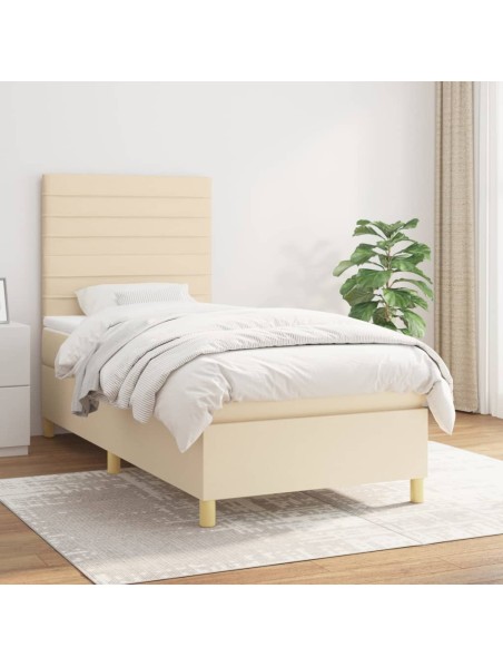 Boxspringbett mit Matratze Creme 90x200 cm Stoff