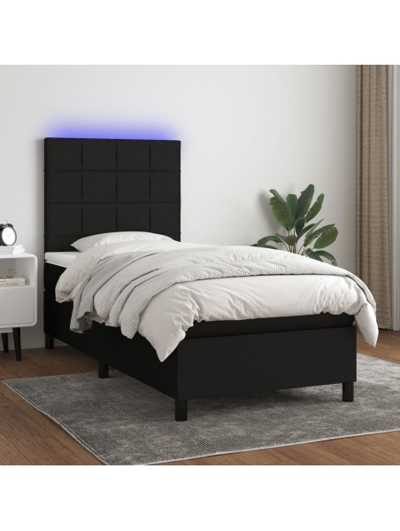 Boxspringbett mit Matratze & LED Schwarz 90x190 cm Stoff