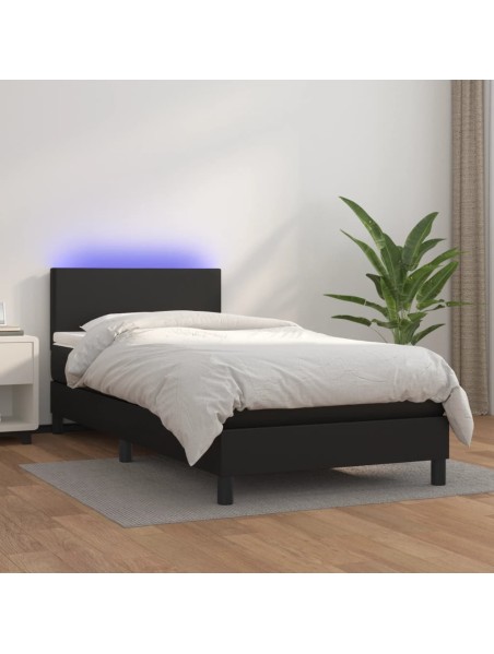 Boxspringbett mit Matratze & LED Schwarz 100x200 cm Kunstleder